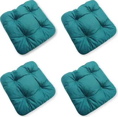 Produktbild von 4L Textil 4er Set Stuhlkissen mit Bändern Indoor & Outdoor Sitzkissen Gartenstuhlauflagen Sitzauflagen Bodenkissen (45x45 cm, 4 er Set, Türkis)