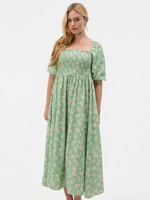 Produktbild von Orsay Hellgrünes Damen-Maxikleid mit eckigem Ausschnitt und abstraktem O-Muster 36