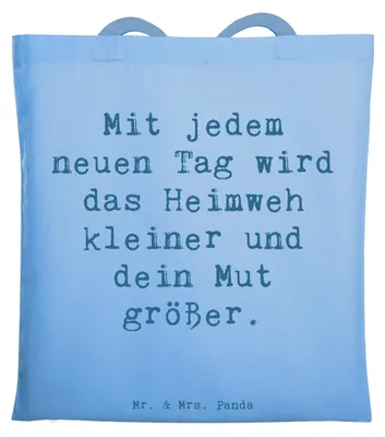 Produktbild von Mr. & Mrs. Panda Tote Bag Spruch Heimweh überwinden Mut - Sky Blue - Geschenk, Einkaufstüte, mutmachen, Geschenkideen, Jutebeutel, Vertrauem, Tragetasche, liebevoll
