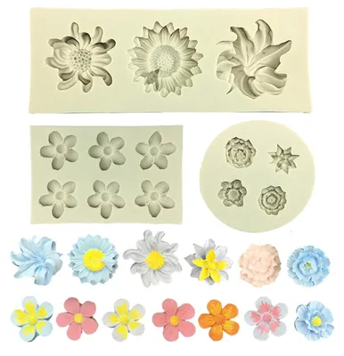 3er-Set Silikon-Blumenformen für Kuchen, Fondant & Schokolade