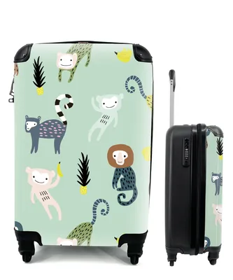 Produktbild von MuchoWow® Koffer Handgepäck Trolley Rollkoffer Kleine Reisekoffer mit 4 Rollen - Affe - Banane - Grün - Cabin Size < 55x40x23 cm & 55x40x20 cm - Fotokoffer - Kabinenkoffer - Boardgepäck - Reise-Box - Reisekoffer - Reisegepäck - Koffer mit Bild - Trolley für Kinder