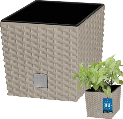 Productafbeelding van KOTARBAU® Vierkante Bloempot met Inzetpot Vierkante Plantenbak 17x17 cm Plantenpot 4 L Plantenbak Kunststof Rotanlook Mokka