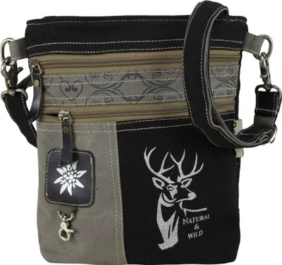 Produktbild von Domelo Tracht Damen kleine Trachtentasche Dirndltasche Umhängetasche Schultertasche Frauentasche Handtasche   Tasche klein Damentasche Canvastasche Reh Hirsch Design schwarz