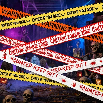 Productafbeelding van 40 m halloween-decoratie - Set van 4 - Afschermingsband - Gevarenwaarschuwingsband voor zombie-feesten - Spookhuizen