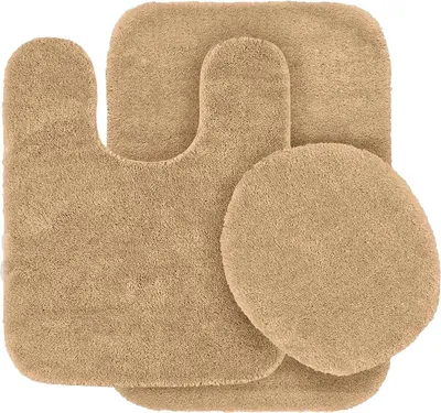 Produktbild von 3-teiliges Badezimmer-Set: Konturmatte für WC und WC-Deckelbezug, Chenille, superweich, rutschfest mit Gummirückseite, Farbe Taupe (Nr. 6).
