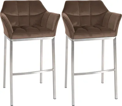 Produktbild von CLP 2er Set Barhocker Damaso Samtbezug Vierfußgestell Metall bis 240 kg belastbar braun Material Gestell Edelstahl
