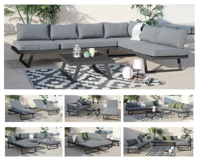 Produktbild von ALEOS. Gartenlounge Lounge aus Aluminium Multifunktionslounge Loungeecke Lounge Set Loungegarnitur Sitzgruppe Doppelliege Sofagarnitur CANCUN grau anthrazit mit bequemen Kissen