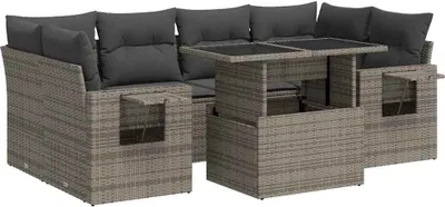 Image de vidaXL Ensemble de salon de jardin 7 pièces avec coussins Gris Poly rotin