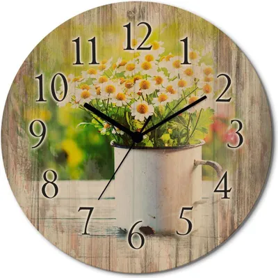 Produktbild von ARTland Holz Wanduhr Quarzuhr - schwarzer Zeiger Frühlingsgarten mit Echter Kamille Größe: 30x30 cm