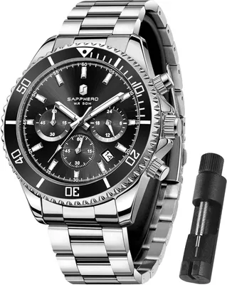 Produktbild von Watch Herren mit Chronograph Analog Quarz 50M Wasserdicht Armbanduhr Herren Mode Lässig Business Herrenuhren mit Kalender Edelstahlarmband
