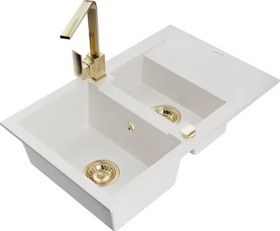 Image de Mexen Gaspar évier en granit 1,5 bac avec égouttoir et mitigeur Rita, Blanc - 6507-20-670300-50