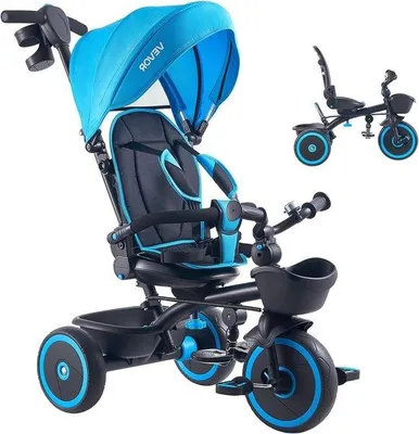 Produktbild von Kinder Dreirad - Wanderrad-Kinderwagen - Kinderentwicklung - 6-in-1 Konfiguration - 25 kg Belastung - Blau Schwarz