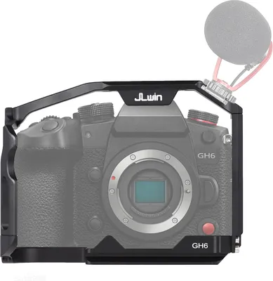 Produktbild von JLwin Kameraschutzkaefig aus Aluminiumlegierung mit Kaltschuhhalterung, magnetischem Schraubenschluesselschlitz, zahlreichen 1/4-Zoll- und 3/8-Zoll-Gewindeloechern, kompatibel mit der Panasonic GH6-Kamera