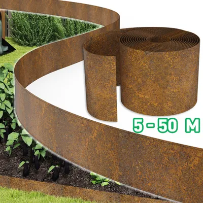 Produktbild von NAIZY Garten Rasenkante aus Stahl Naturrost Flachform 15cm x 50m flexible Beetabgrenzung für Außenbereich
