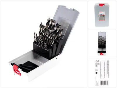 A set of drill bits in a case, with additional product images and information on the right.