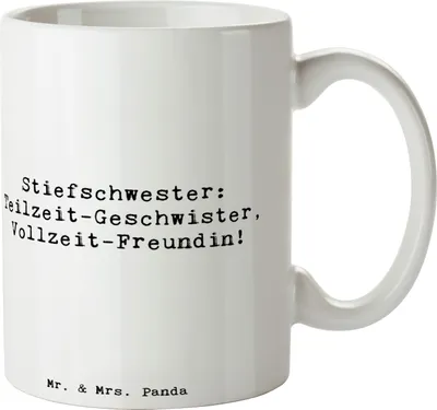 Produktbild von Mr. & Mrs. Panda Teetasse Spruch Stiefschwester Freundin - Weiß - Geschenk, persönliche Geschenke, besondere Verbindung, Jubiläen, Kaffeepott, Familienrollen, Liebe
