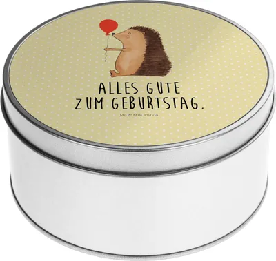 Produktbild von Mr. & Mrs. Panda Teedose Igel Luftballon - Gelb Pastell - Geschenk, Blechbüchse, bonbondose, keksdosen, Gute Laune, Geburtstagskind, Happy Birthday, Vorratsdosen, Ballon