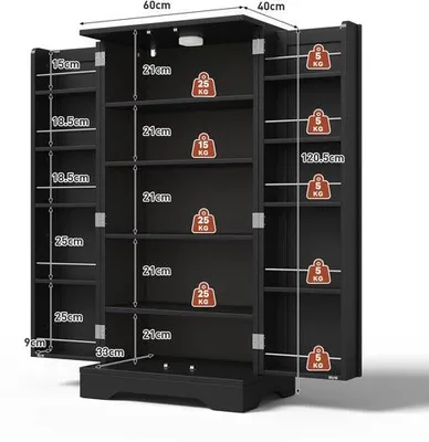 Zdjęcie produktu dla Szafka kuchenna – 120 x 60 x 40 cm – oświetlenie LED z czujnikiem ruchu – dwudrzwiowa – regulowane półki