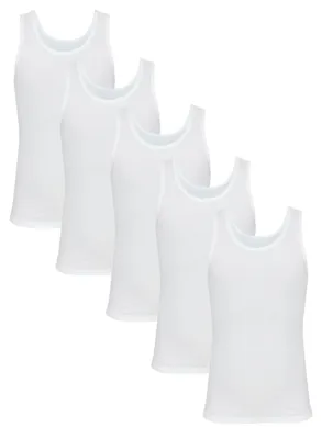 Produktbild von TupTam Kinder Jungen Unterhemd Ärmellos Tanktop 5er Pack , Farbe: Weiß, Größe: 140-146