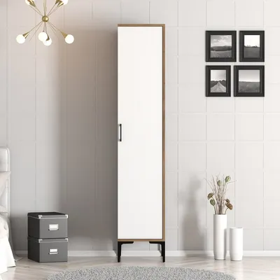 Immagine prodotto di Skye Decor, Kumsal S - Noce, Bianco, Armadio, Noce, 100% PANNELLI DI PARTICELLE RIVESTITI IN MELAMMINA, 40 x 201,4 x 47,5 cm