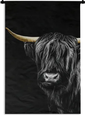 Produktbild von MuchoWow® Wandteppich Wandbehang Schottischer Highlander - Gold - Schwarz 90x135 cm Tapisserie Dekoration Wandtuch - Baumwolle - Wandskulptur