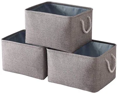 Immagine prodotto di Ibenzoa® Set di 3 cesti pieghevoli in tessuto, dimensioni 34 x 22 x 17 cm, con maniglie rinforzate e occhielli in metallo, cesti leggeri per scaffali, disponibili in colori neutri