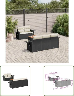 Produktbild von The Living Store 6-tlg. Garten-Sofagarnitur mit Kissen Schwarz Poly Rattan