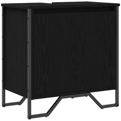 Image de Meuble sous-vasque avec 2 portes et pieds en bois, pour salle de bain
