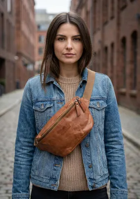 Image de Sac banane en cuir vintage Belveder, pour femmes et hommes, couleur marron, modèle B-FB2G