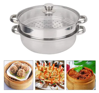 Produktbild von 28 cm 2-layer-Dampfer Edelstahl Küche Kochsuppe Dampftopf mit Deckel
