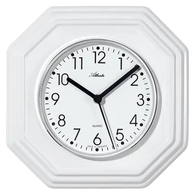 Produktbild von Atlanta 6010 Küchenuhr Wanduhr Küche Quarz analog Keramik weiß achteckig