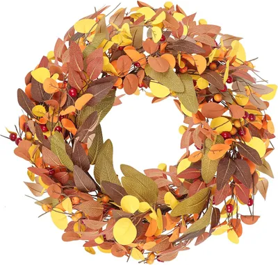 Produktbild von Herbstkranz für die Tür Künstlicher Deko-Kranz mit Früchten Blättern 45 cm Dekoration