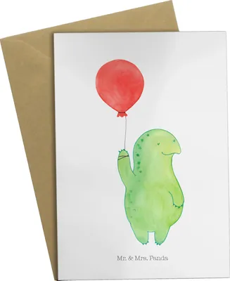 Produktbild von Mr. & Mrs. Panda Grußkarte Schildkröte Luftballon - Weiß - Geschenk, Motivationsspruch, einladungskarten, Motivation, genesungskarte, Grußkarten, osterkarten, Jahrmarkt