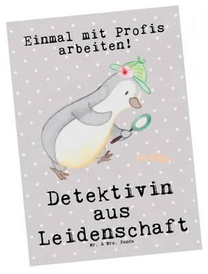 Produktbild von Mr. & Mrs. Panda Postkarte Detektivin Leidenschaft - Grau Pastell - Geschenk, Postkarten, Ansichtskarten, bildkarte, Witzig, Spruch, Beruf, Spurensuche, Lustig, Grußkarte
