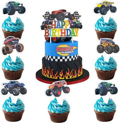 Image de ENLACE 25 pièces de décoration de gâteau voiture Monster Truck anniversaire gâteau décoration camion cupcake topper
