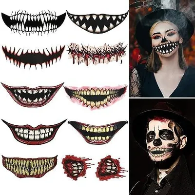 Zdjęcie produktu dla Tatuaże tymczasowe halloween klown horror na twarz 10 szt