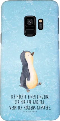 Produktbild von Mr. & Mrs. Panda Samsung Galaxy S9 Handyhülle Pinguin marschieren - Eisblau - Geschenk, Aufstehen, Hülle, Handy Schutzhülle, Cover, Schwester, Pinguine, Familie, Case