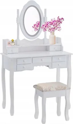 Produktbild von Schminktisch – mit Spiegel, Licht und Hocker – 90 x 40 x 146 cm – weiß