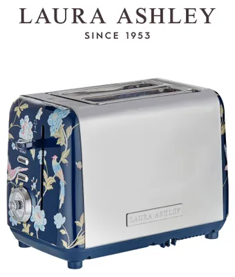 Image de Grille-pain Laura Ashley 2 tranches avec support chauffant, 7 niveaux de brunissage, motif Elveden Navy