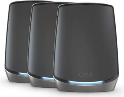 Produktbild von NETGEAR Orbi RBK863SB - - WLAN-System - (Router, 2 Extender) - bis zu 627 m² - Netz - 10GbE - Wi-Fi 6 - Tri-Band