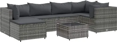 Produktbild von vidaXL 7-tlg. Garten-Lounge-Set mit Kissen Grau Poly Rattan