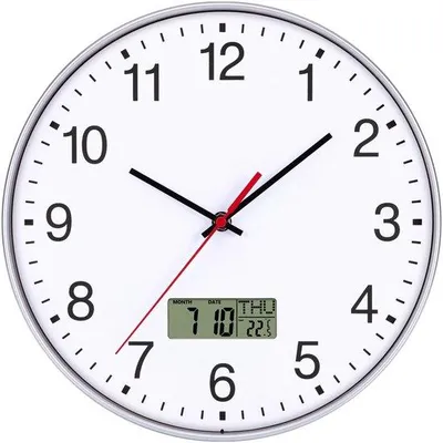 Obrázok produktu pre Moderné tiché nástenné hodiny s kalendárom a ukazovateľom teploty, 30 cm, biele