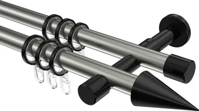 Produktbild von Interdeco Gardinenstange / Vorhangstange Edelstahl-Optik / Schwarz, Typ Prestige Savio (Kegel), 20 mm Ø 2-läufig, 540 cm