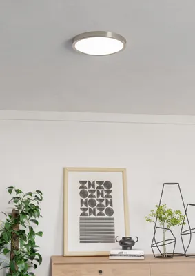 Productafbeelding van Eglo LED Smart Deckenleuchte Fueva 6.z Nickel-matt Ø28cm IP44 14,3W 1800lm RGBTW 2700K-6500K Dimmbar App Google Alexa Bluetooth ZigBee Matter
