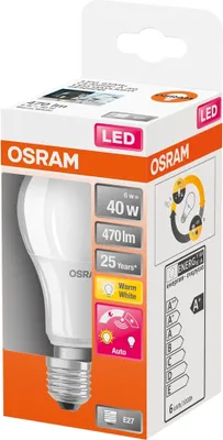 Produktbild von OSRAM HOMELIGHTING 4058075428300 LED (monochrome) EEC F (A - G) E-27 Pear shape 4.9 W = 40 W Warm white 1 pc(s)