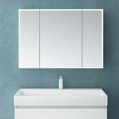 Produktbild von Mai & Mai Spiegelschrank Bad mit LED Beleuchtung Badezimmerschrank Hängeschrank Badezimmerspiegel BxTxH 100x15x70 cm Weiß matt Spiegelschrank-04