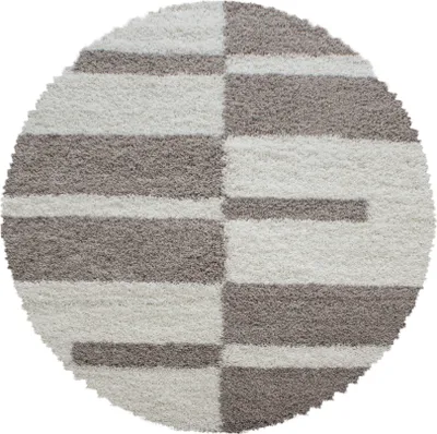 Produktbild von Teppich Wohnzimmer Hochflor Beige 80x80 Rund Kariertes Design aus Polypropylen