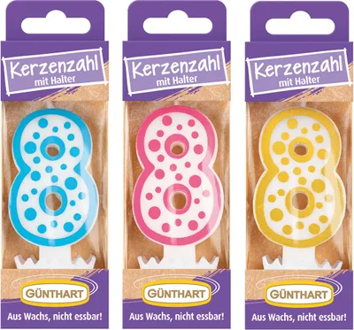 Produktbild von Günthart Wachskerze Nr.8 Geburtstagskerze 1 Stück farblich Sortiert