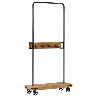 Produktbild von Kleiderständer mit Rollen 90x35x190 cm Massivholz Mango Eisen