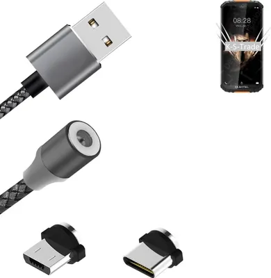 Produktbild von K-S-Trade Hochwertiges Magnet-Lade-kabel Sync-Kabel Daten-Kabel für Oukitel WP6 mit USB-Typ-C-Anschluss und Micro-USB-Anschluss 2A bis zu 480mbps